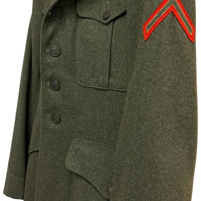 Sale Photo Thumbnail #290: WWII Identified USMC Forest Green Wool Service Alpha Blouse with FMF-PAC Patch