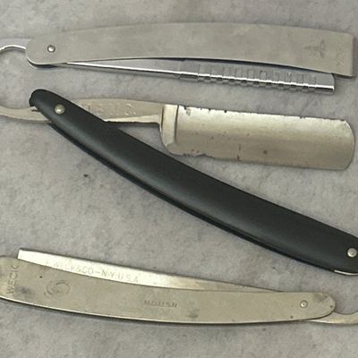 Sale Photo Thumbnail #355: A Collection of Vintage Straight Razors and Medical Preparation Tools including US Military and Naval Medical Department Examples