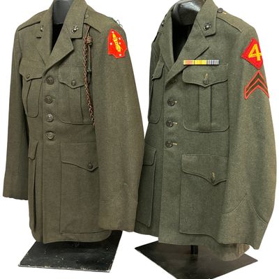 Sale Photo Thumbnail #518: A Pair of United States Marine Corps Forest Green Wool Service Blouses Representing the 2nd and 4th Marine Divisions