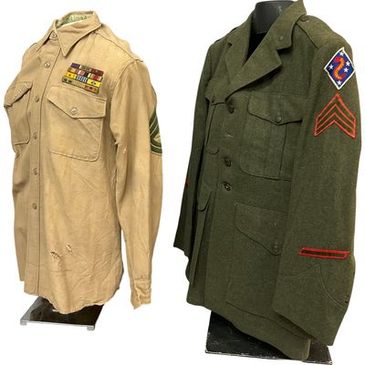 Sale Photo Thumbnail #292: Identified USMC Service Green Jacket and Tropical Service Shirt Grouping L W Atkinson