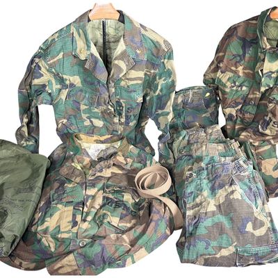 Sale Photo Thumbnail #597: A Group of USMC ERDL Woodland Camouflage Utility Uniforms and Field Gear