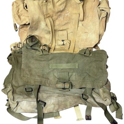 Sale Photo Thumbnail #631: Two Military Canvas Haversacks with Hand Applied Arabic Markings