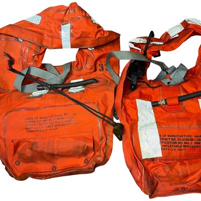Sale Photo Thumbnail #738: Two US Navy Inflatable Life Preservers and Survival Kit Pouch Belt Assemblies