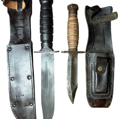 Sale Photo Thumbnail #593: Two US Military Fixed-Blade Knives, Ontario and Camillus, with Sheaths