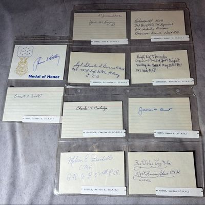 Sale Photo Thumbnail #376: A Collection of Eleven Autographed Cards and Printed Ephemera from Medal of Honor Recipients