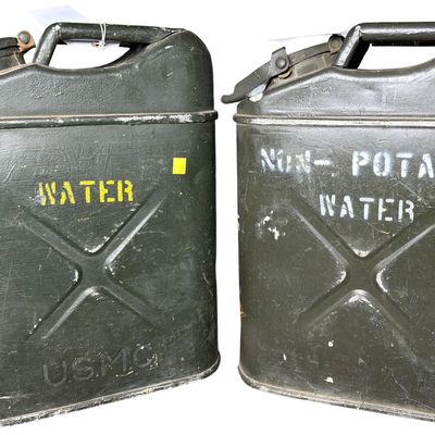 Sale Photo Thumbnail #298: WWII USMC 5-Gallon Steel Water Cans with 3rd Marine Division UNIS Markings
