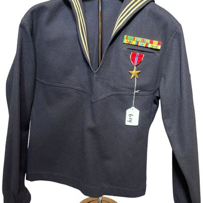 Sale Photo Thumbnail #574: Vietnam War Era US Navy Hospital Corpsman Third Class Fleet Marine Force Dress Blue Jumper with Bronze Star and Ribbons