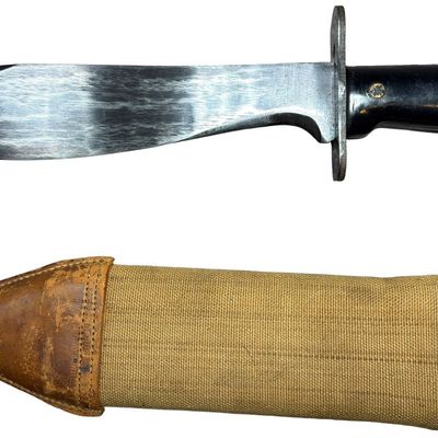 Sale Photo Thumbnail #411: US Military Pattern 1917 Bolo Knife with M1910 Canvas and Leather Scabbard