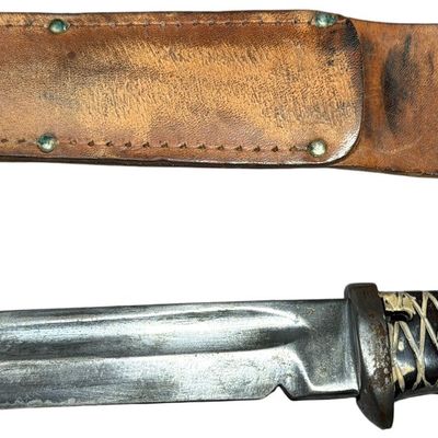 Sale Photo Thumbnail #552: Modified Fighting Knife Repurposed from a Military Bayonet with Leather Sheath