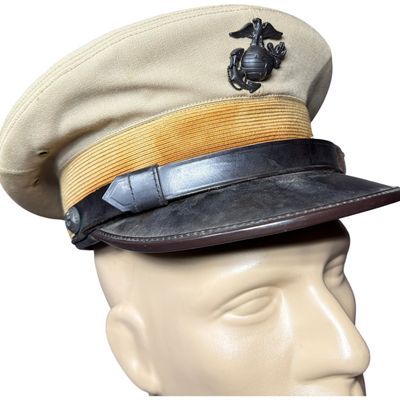 Sale Photo Thumbnail #514: US Marine Corps Officer Summer Service Khaki Visor Cap by S. W. Rice Co.