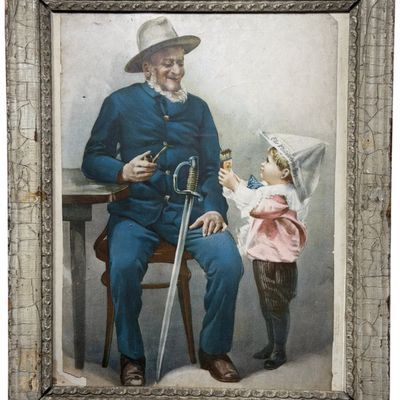Sale Photo Thumbnail #214: 19th Century Philadelphia Inquirer Advertising Chromolithograph Featuring a Civil War Veteran