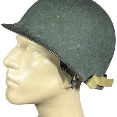 Sale Photo Thumbnail #570: Two US Military M1 Helmet Components Including WWII Fixed Bale Shell with Liner and Secondary Nylon Liner