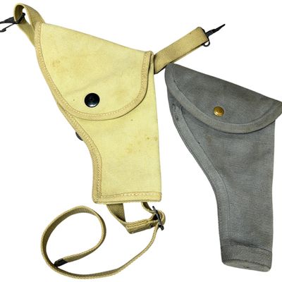 Sale Photo Thumbnail #598: Two British Military Canvas Holsters Including M3 Type Shoulder Holster and Belt Flap Holster