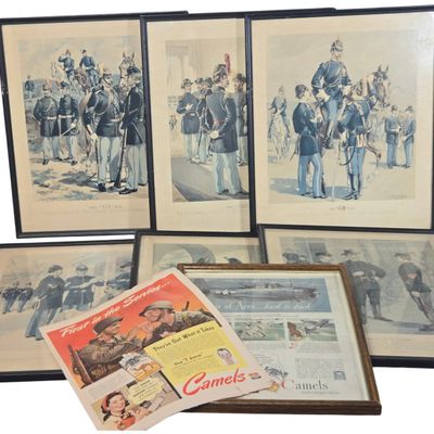 Sale Photo Thumbnail #618: A Collection of Framed H.A. Ogden United States Army Uniform Lithographs and World War II Camel Cigarette Advertisements