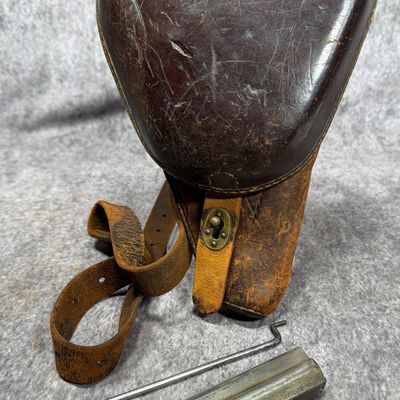 Sale Photo Thumbnail #267: WWII Japanese Type 14 Nambu Pistol Leather Holster Rig with Shoulder Strap Magazine and Cleaning Rod