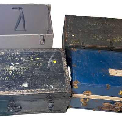 Sale Photo Thumbnail #170: A Group of Five US Military Footlockers and Transit Cases Including a 1942 Dated Kleber Trunk and a Typewriter Case