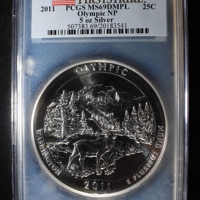 Sale Photo Thumbnail #414: 2011 OLYMPIC NP 5 OZ SILVER PCGS MS69DMPL