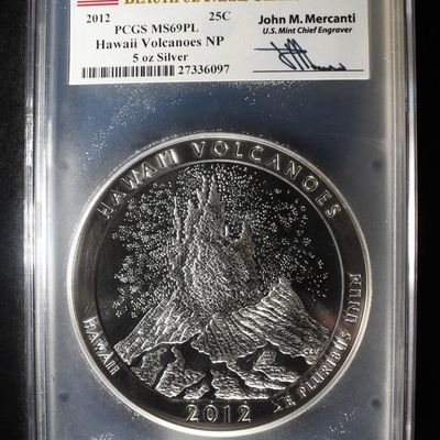 Sale Photo Thumbnail #415: 2012 HAWAII VOLCANOES NP 5 OZ SILVER PCGS MS69PL