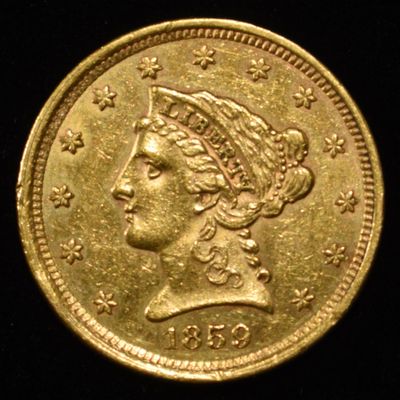 Sale Photo Thumbnail #440: 1859 $2.5 LIBERTY GOLD NICE BU SCARCE EARLY DATE