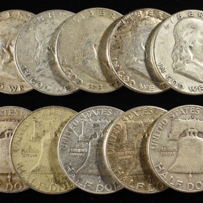 Sale Photo Thumbnail #137: (10) 90% SILVER FRANKLIN HALF DOLLARS