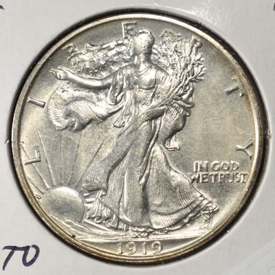 Sale Photo Thumbnail #168: 1919-S WALKING LIBERTY HALF DOLLAR CH TO GEM BU