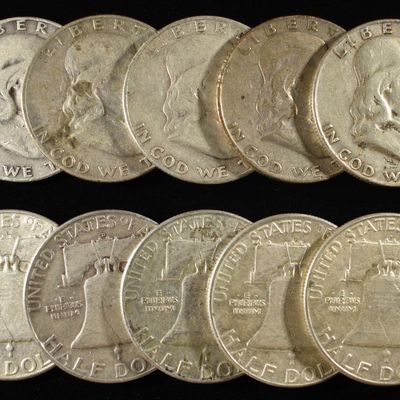 Sale Photo Thumbnail #348: (10) FRANKLIN HALF DOLLARS