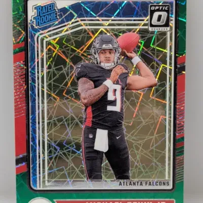 Sale Photo Thumbnail #176: Panini Donruss Optic Michael Penix Jr. Rated Rookie trading card featuring a green laser optic foil finish.