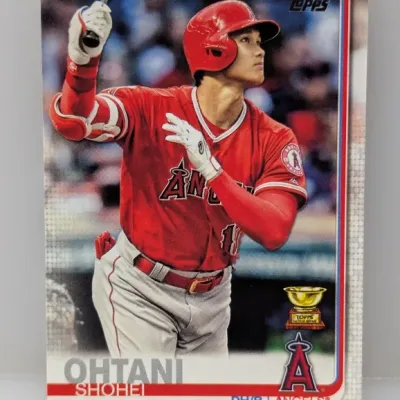 Sale Photo Thumbnail #232: 2019 Topps Shohei Ohtani All Star Rookie baseball card featuring him in a red Los Angeles Angels uniform.