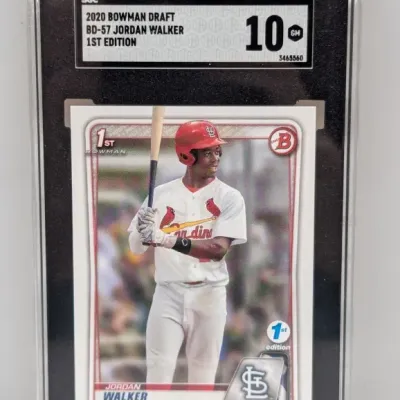 Sale Photo Thumbnail #59: SGC 10 Gem Mint graded 2020 Bowman Draft #BD-57 Jordan Walker 1st Edition baseball card.