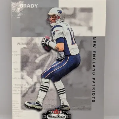 Sale Photo Thumbnail #216: 2002 Fleer Box Score Tom Brady New England Patriots trading card in good condition.