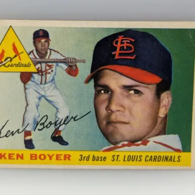 Sale Photo Thumbnail #380: 1956 Topps #225 Ken Boyer vintage baseball card featuring the St. Louis Cardinals third baseman.