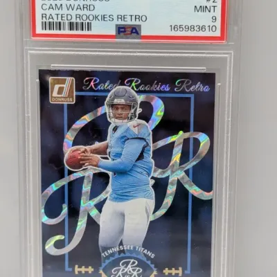 Sale Photo Thumbnail #81: PSA 9 Mint graded 2025 Donruss Rated Rookies Retro Cam Ward football trading card #2.