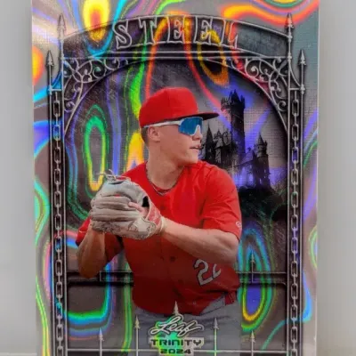 Sale Photo Thumbnail #347: 2024 Leaf Trinity Steel holographic baseball trading card featuring JJ Wetherholt.