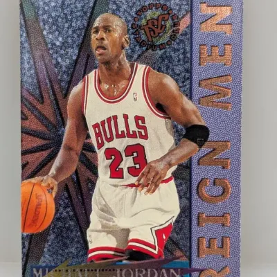 Sale Photo Thumbnail #105: 1995-96 Topps Stadium Club Reign Men Michael Jordan basketball trading card #RM1.