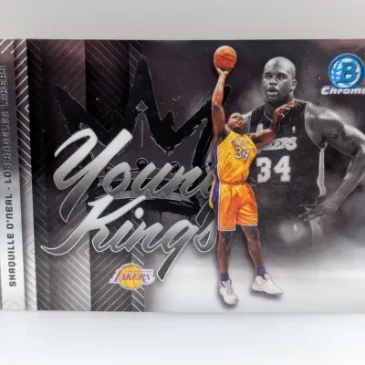 Sale Photo Thumbnail #634: Bowman Chrome Shaquille O'Neal "Young Kings" Los Angeles Lakers basketball trading card.