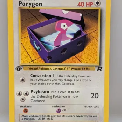 Sale Photo Thumbnail #220: 1st Edition Team Rocket Porygon #48/82 Pokémon trading card, copyright 1999-2000 Wizards of the Coast.