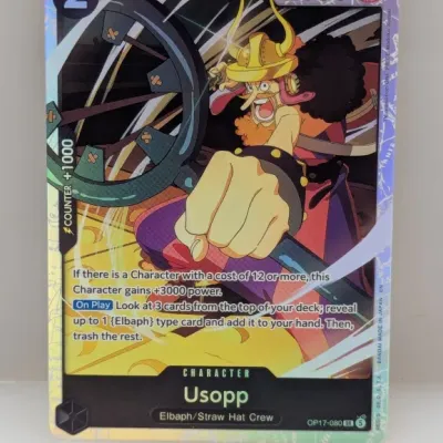 Sale Photo Thumbnail #632: One Piece Card Game Usopp (OP17-080 SR) Super Rare trading card in near-mint condition with holographic finish.