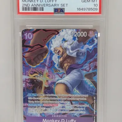 Sale Photo Thumbnail #207: PSA-graded GEM MT 10 Monkey D. Luffy #119 card from the 2025 One Piece 2nd Anniversary Set.