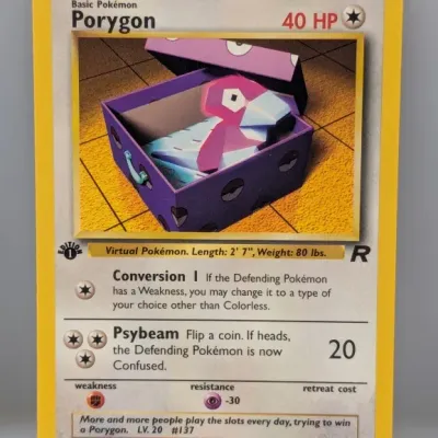 Sale Photo Thumbnail #520: Pokemon Team Rocket 1st Edition Porygon card, #48/82, illustrated by Keiji Kinebuchi and released in 2000.