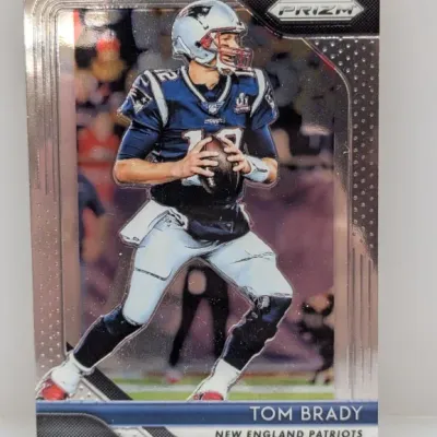 Sale Photo Thumbnail #225: Panini Prizm Tom Brady New England Patriots trading card featuring a silver refractor finish.