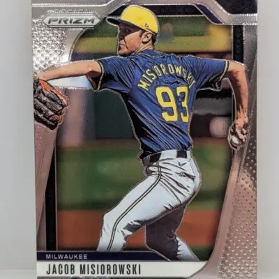 Sale Photo Thumbnail #92: Panini Prizm trading card featuring Milwaukee Brewers pitcher Jacob Misiorowski in good condition.