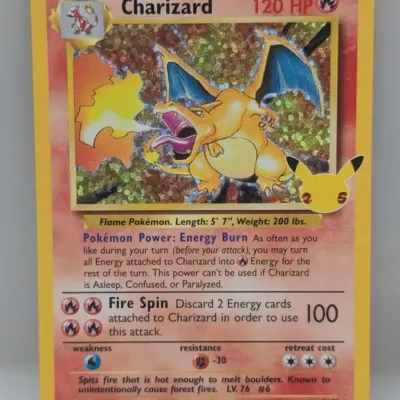 Sale Photo Thumbnail #39: Pokémon Celebrations 25th Anniversary Charizard holo trading card in excellent condition.