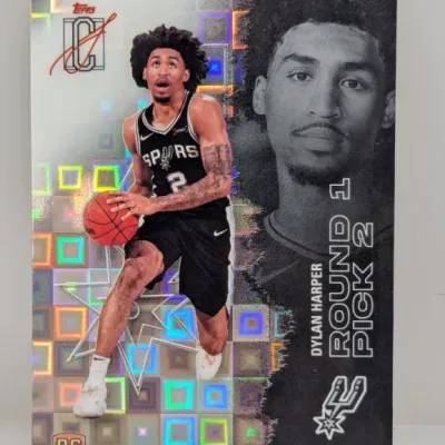 Sale Photo Thumbnail #100: Topps Overtime Elite Dylan Harper rookie basketball card featuring a holographic refractor finish.