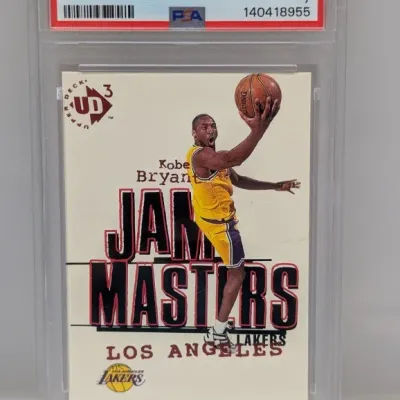 Sale Photo Thumbnail #125: 1997 Upper Deck UD3 Jam Masters Kobe Bryant #19 basketball card, PSA graded NM 7, in a protective slab.