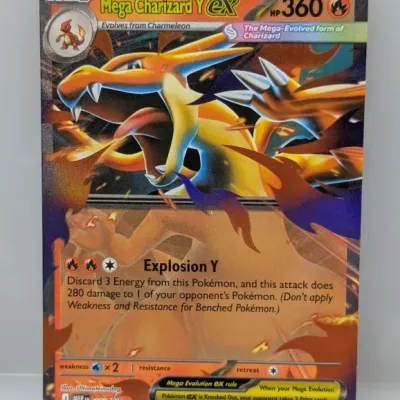 Sale Photo Thumbnail #494: Mega Charizard Y ex full-art Pokémon trading card, numbered MEP EN 030, showing minor light surface wear.