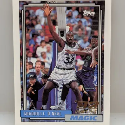 Sale Photo Thumbnail #644: 1992-93 Topps Shaquille O'Neal rookie basketball card #362 in well-preserved condition.
