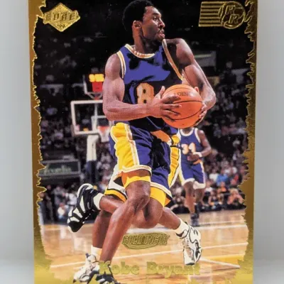 Sale Photo Thumbnail #424: 1997 Collector's Edge Kobe Bryant Gold Ingot basketball trading card with foil border accent.