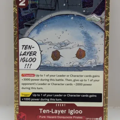 Sale Photo Thumbnail #663: One Piece Card Game Ten-Layer Igloo event card (OP10-018) in good condition with decorative foil border.