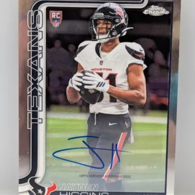 Sale Photo Thumbnail #206: Topps Chrome rookie trading card featuring Houston Texans wide receiver Jayden Higgins, complete with an official on-card autograph.