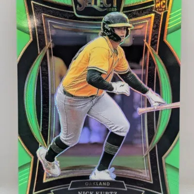 Sale Photo Thumbnail #183: 2023 Panini Select Nick Kurtz Rookie Card with green parallel border, in crisp condition.